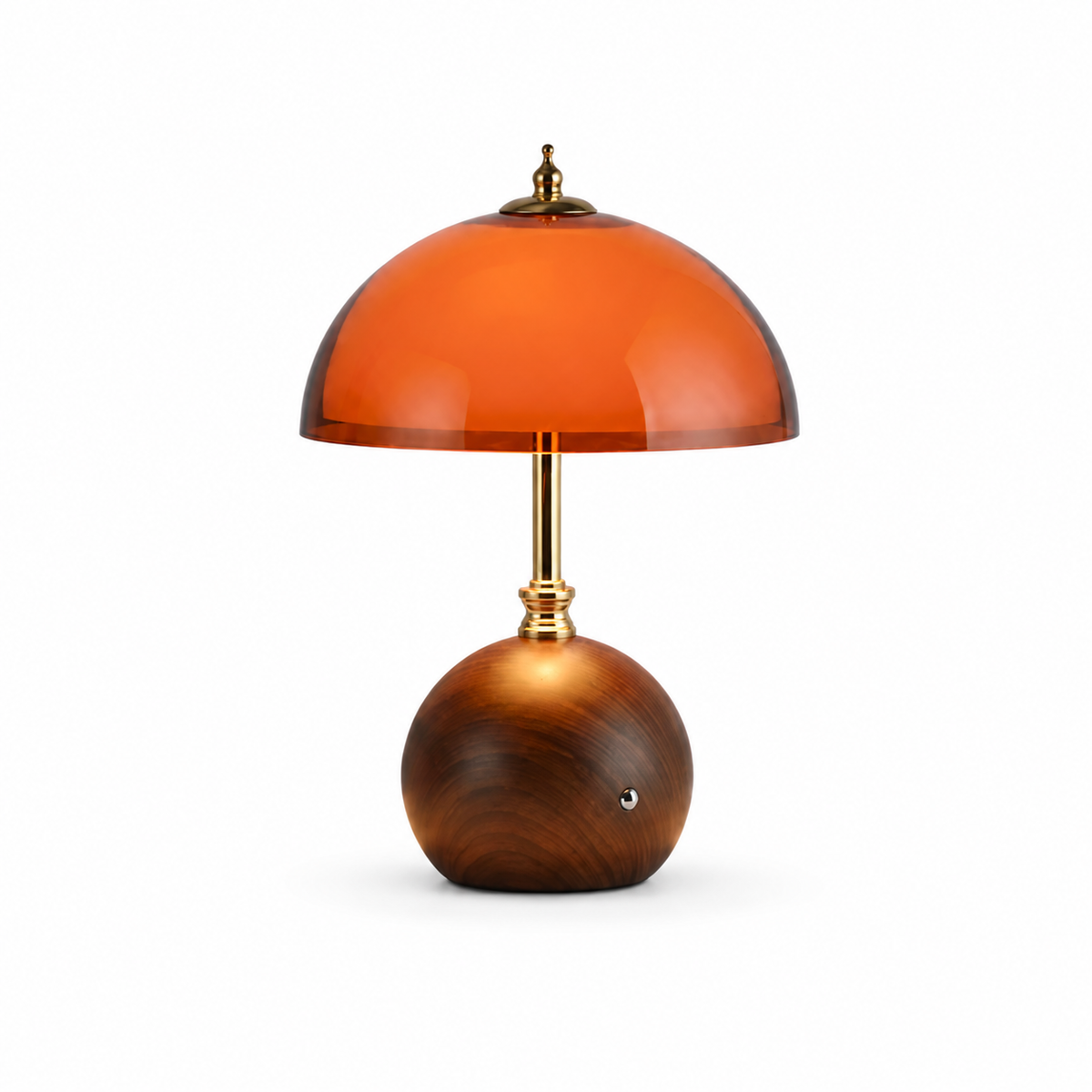 Coby rechargeable table lamp with orange dome and grain-effect rounded base