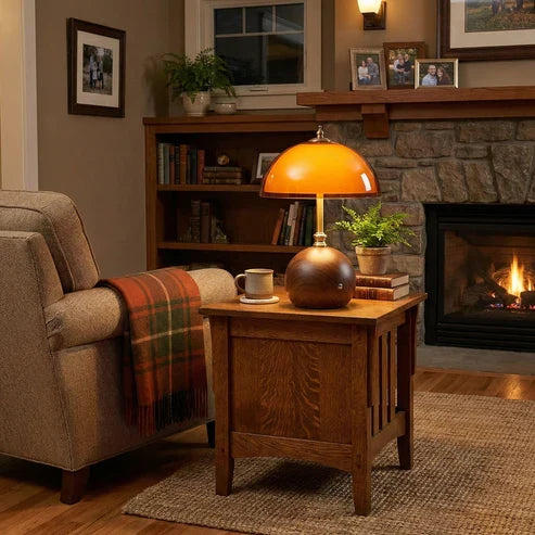 Illuminated Coby table lamp on a living room side table