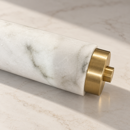 Copper bedside wall light with marble-effect shade