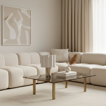 Marble table lamp on a living room coffee table