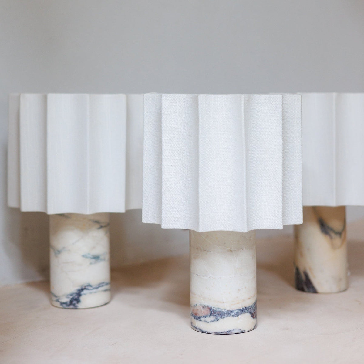 Natural marble table lamp bases with unique veining
