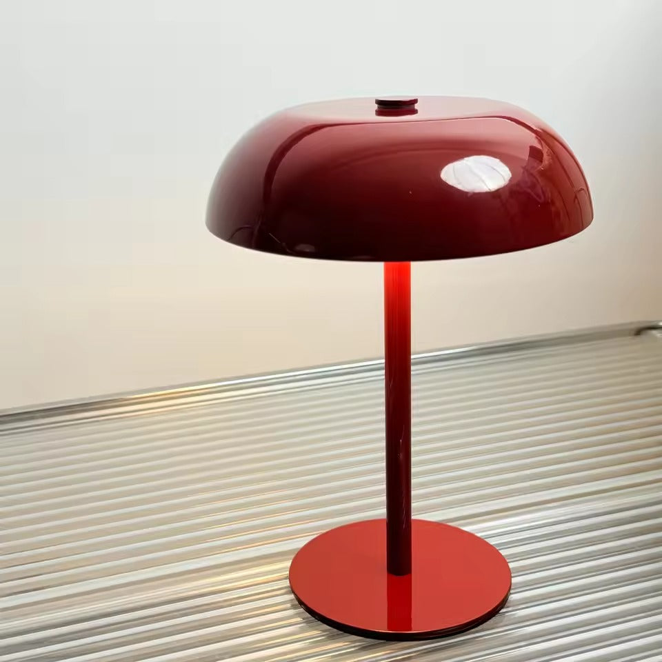 Red wireless table lamp with rounded shade