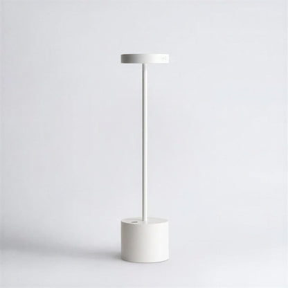 White rechargeable table lamp with a slim stem