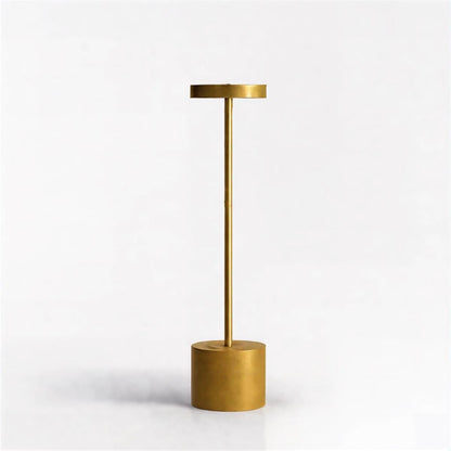 Gold rechargeable restaurant table lamp with a circular head