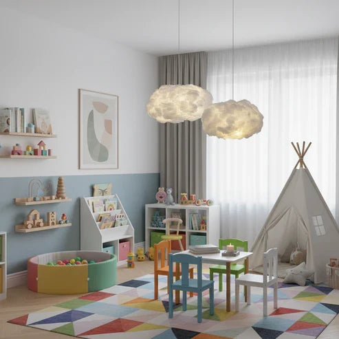Cotton cloud lighting in a children's room