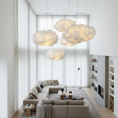 Grouped cotton cloud pendant arrangement