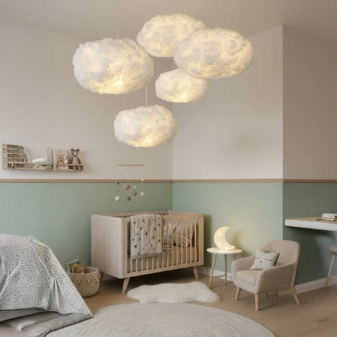 Cotton cloud lights in a bedroom