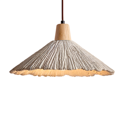 Wide cream scalloped pendant light
