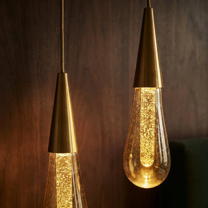 Close view of illuminated crystal teardrop shades