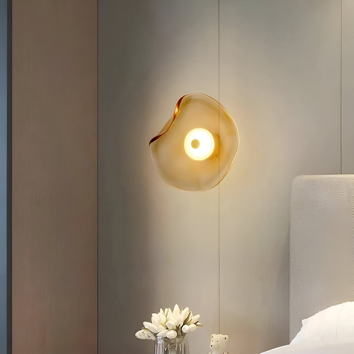 Curved Glass Wall Light with Sculpted Petal Shade