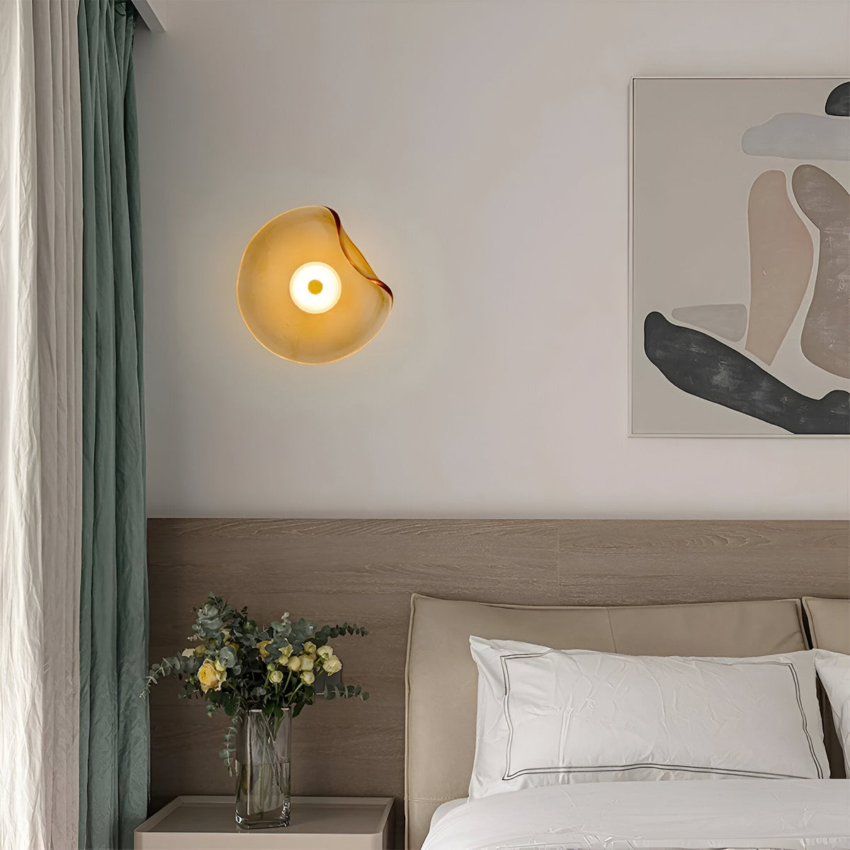 Curved Glass Wall Light with Sculpted Petal Shade
