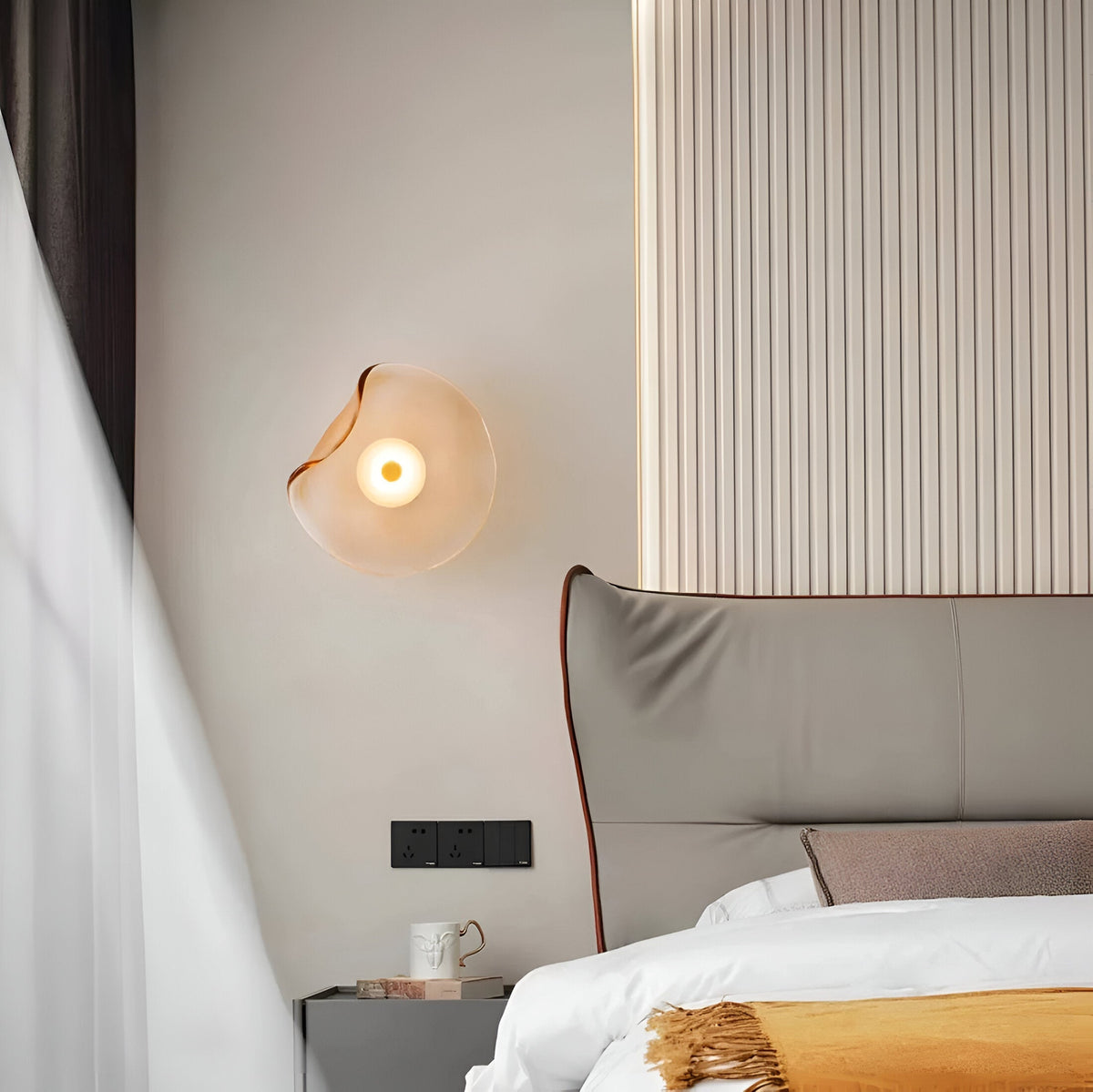 Curved Glass Wall Light with Sculpted Petal Shade