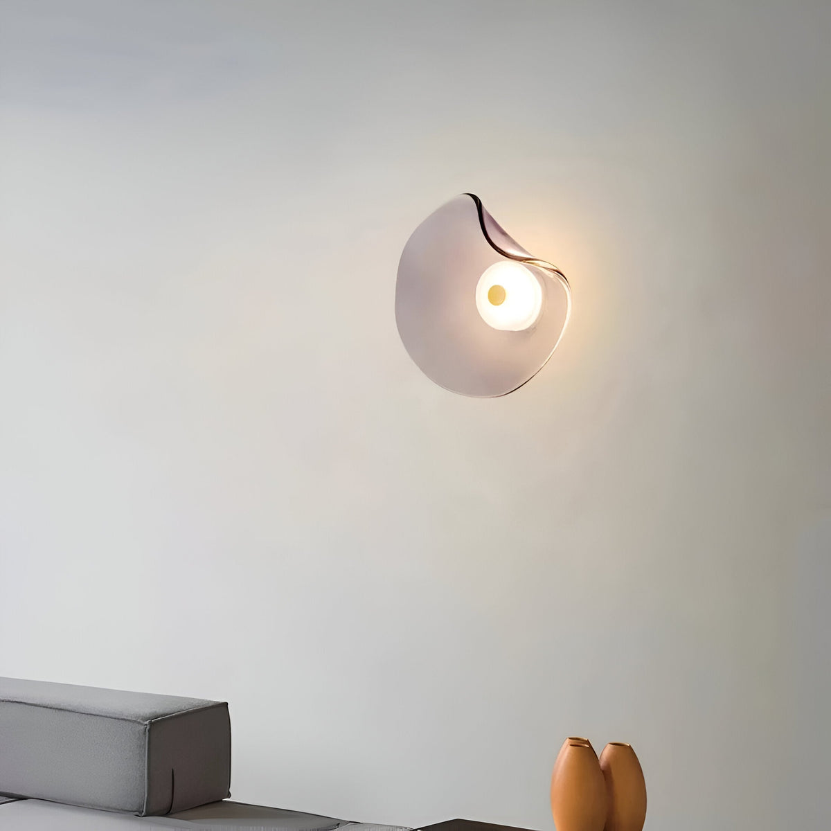 Curved Glass Wall Light with Sculpted Petal Shade