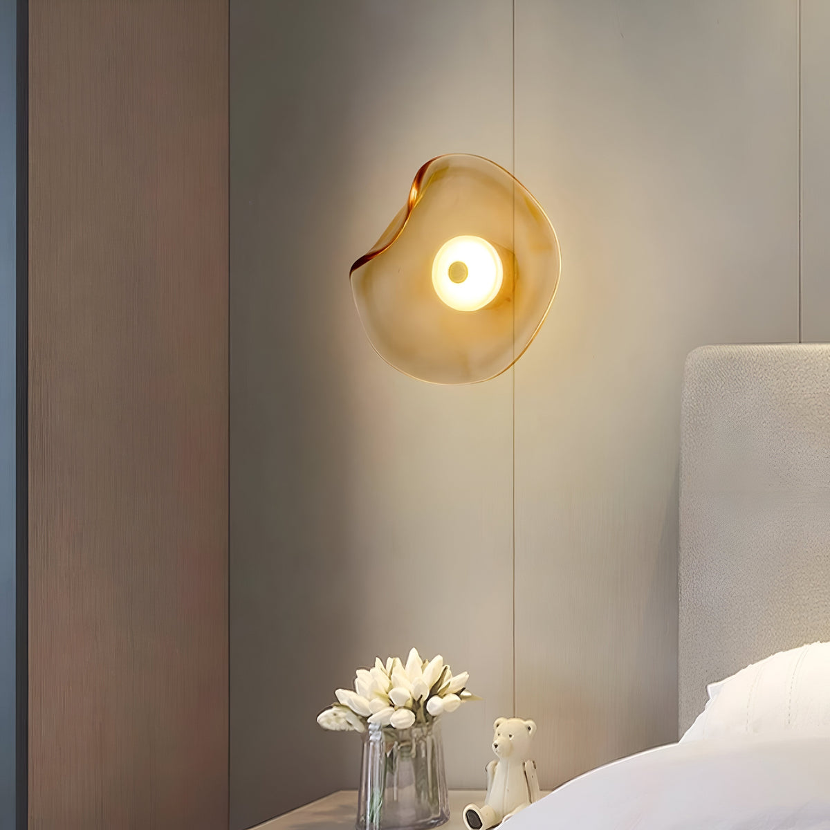 Curved Glass Wall Light with Sculpted Petal Shade