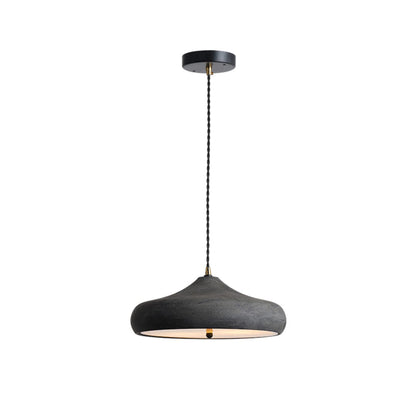 Dark curved iron pendant with a shallow shade