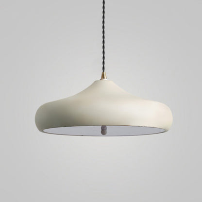 Close-up of a white curved pendant shade