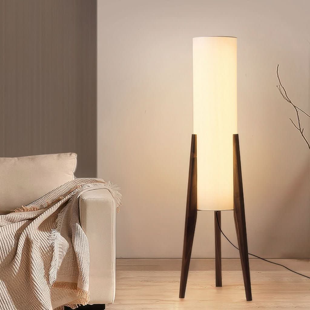 Dimmable LED floor lamp with Scandinavian walnut base