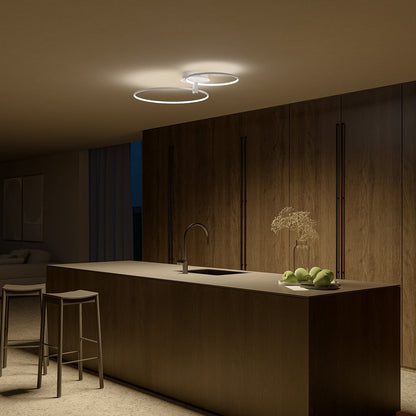 White twin-ring LED ceiling light above a kitchen island