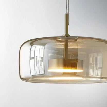 Wide glass dome pendant with an inner LED light