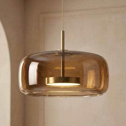 Amber wide dome glass pendant light