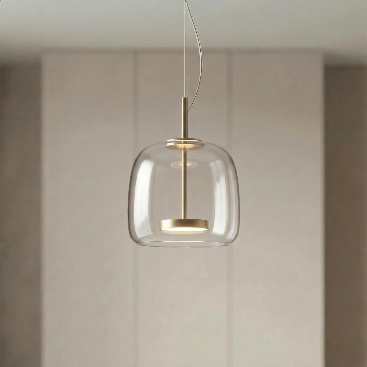 Clear glass dome pendant with metal suspension