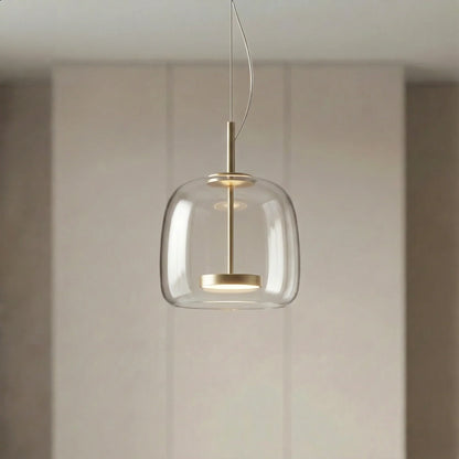Clear glass dome pendant with metal suspension