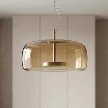 Light amber wide dome pendant with inner LED light