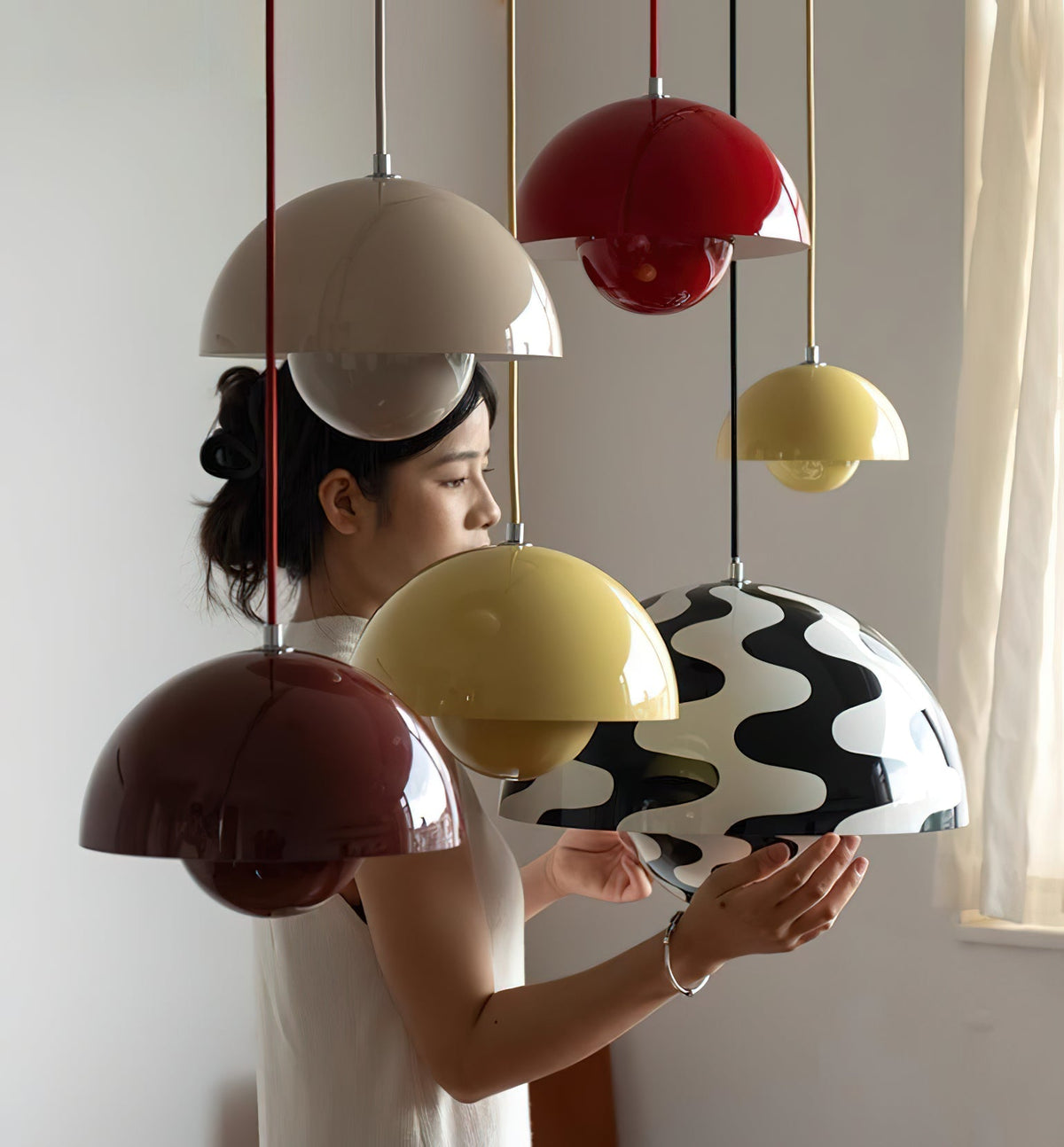 Assorted dome pendants including patterned shade