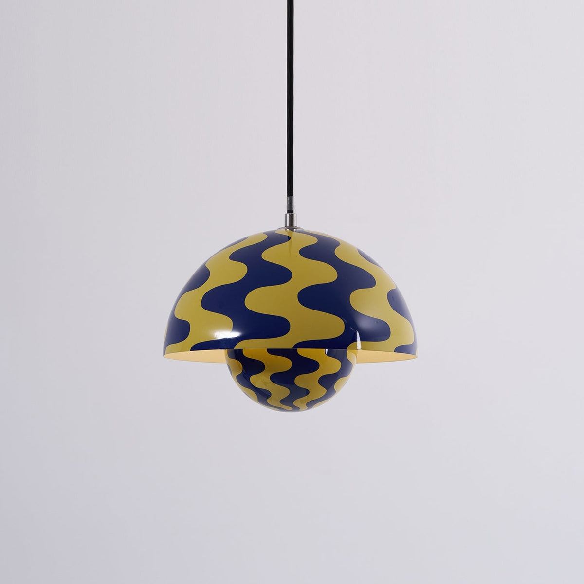 Blue and yellow patterned dome pendant with light off