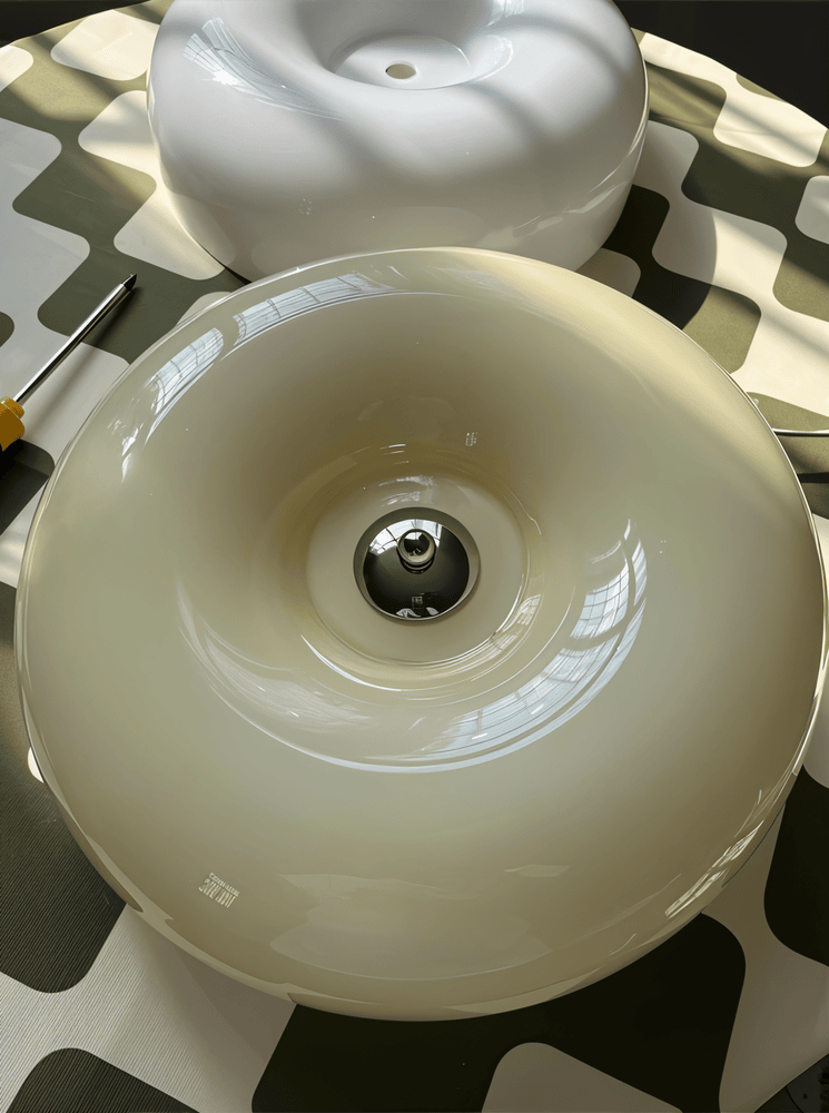 Donut glass ceiling light shades viewed from below