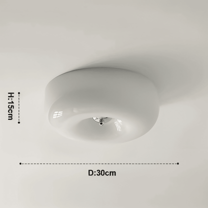 White donut glass ceiling light dimension graphic labelled 30 cm diameter and 15 cm height