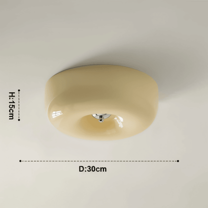Beige donut glass ceiling light dimension graphic labelled 30 cm diameter and 15 cm height