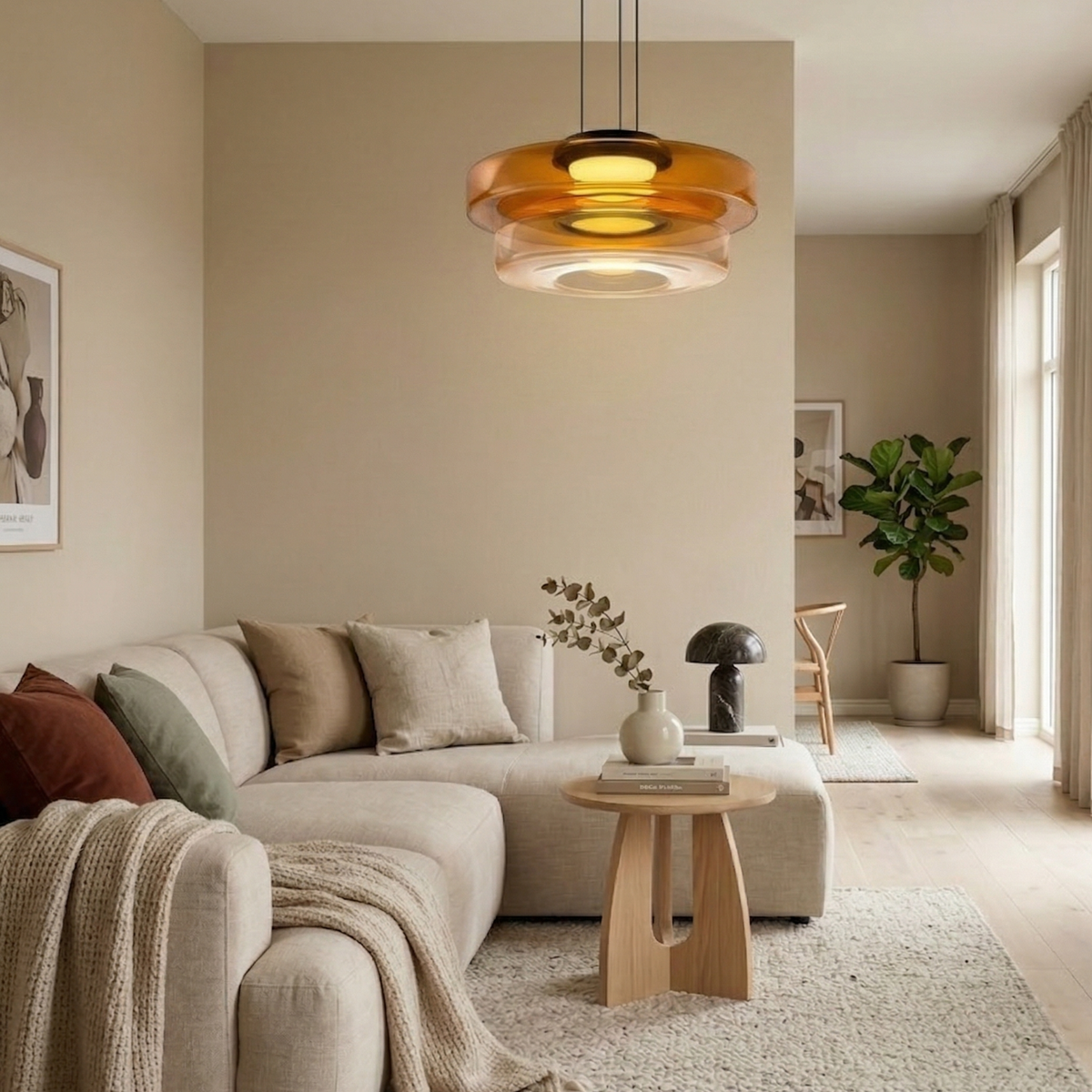 Double-layer amber glass pendant light