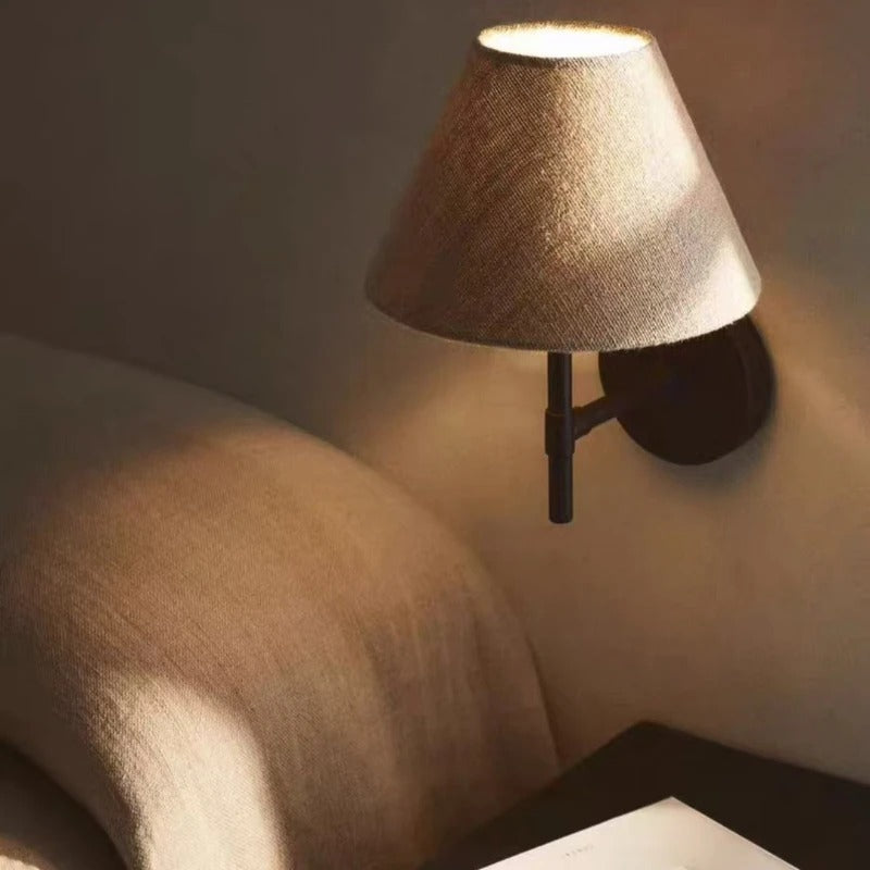 Fabric Wall Light with Tapered Shade and Black Arm — product view 3