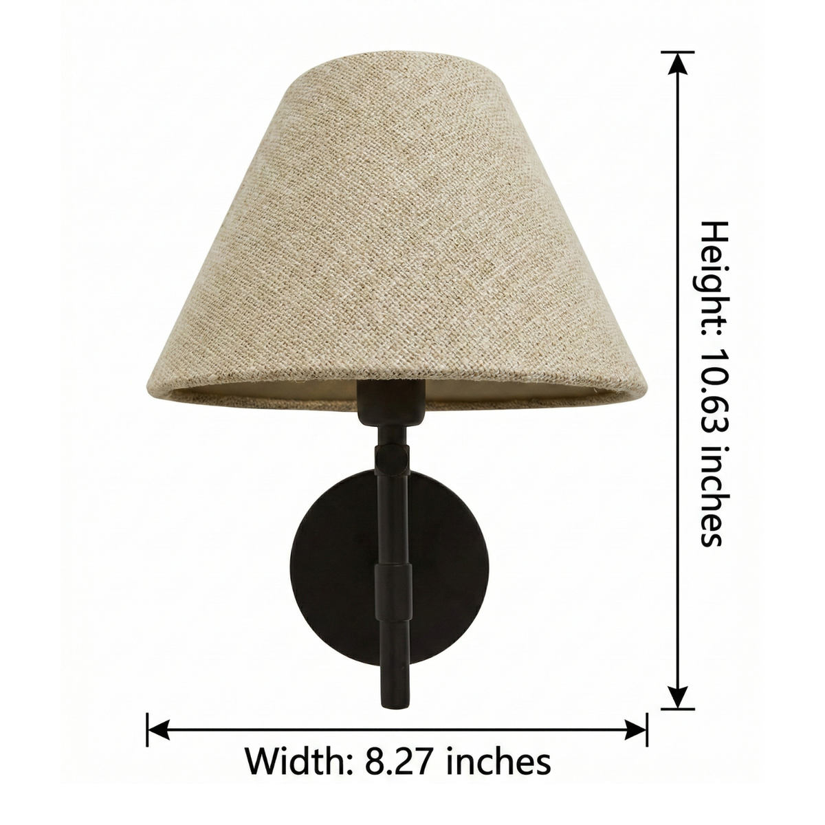 Fabric Wall Light with Tapered Shade and Black Arm — product view 5