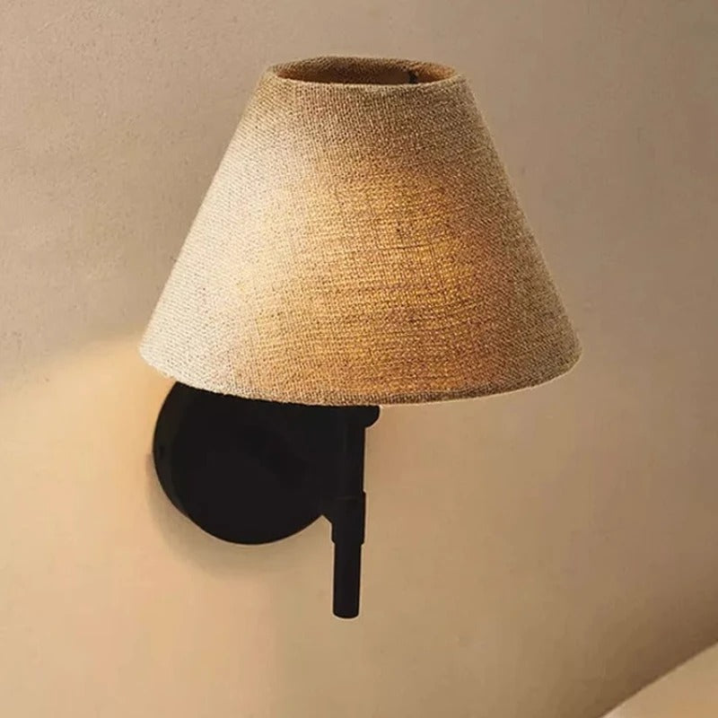 Fabric Wall Light with Tapered Shade and Black Arm — product view 6