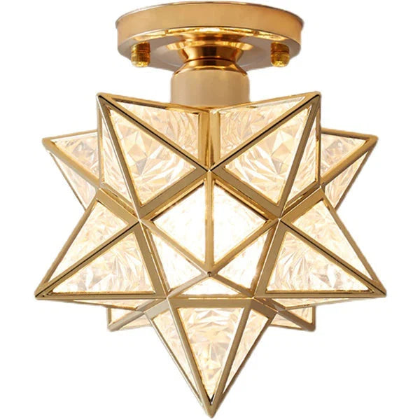 Modern five-pointed star flush mount ceiling light featuring a gold metal frame and textured glass panels for elegant indoor lighting.
