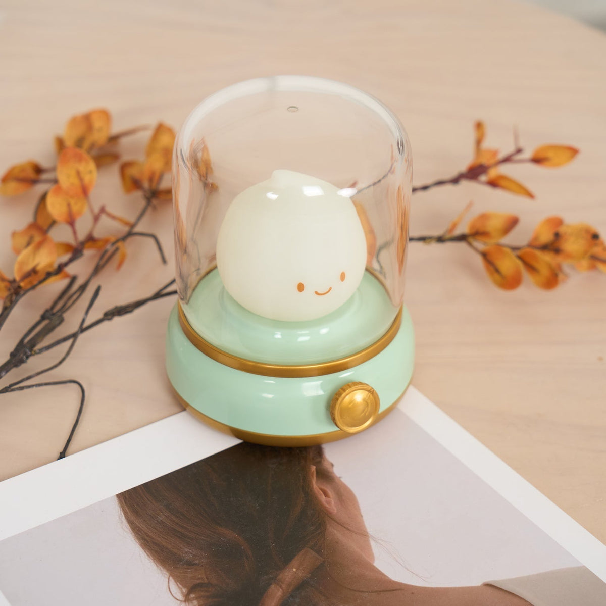 Green lantern-style LED bedside lamp with glowing flame-shaped light 22