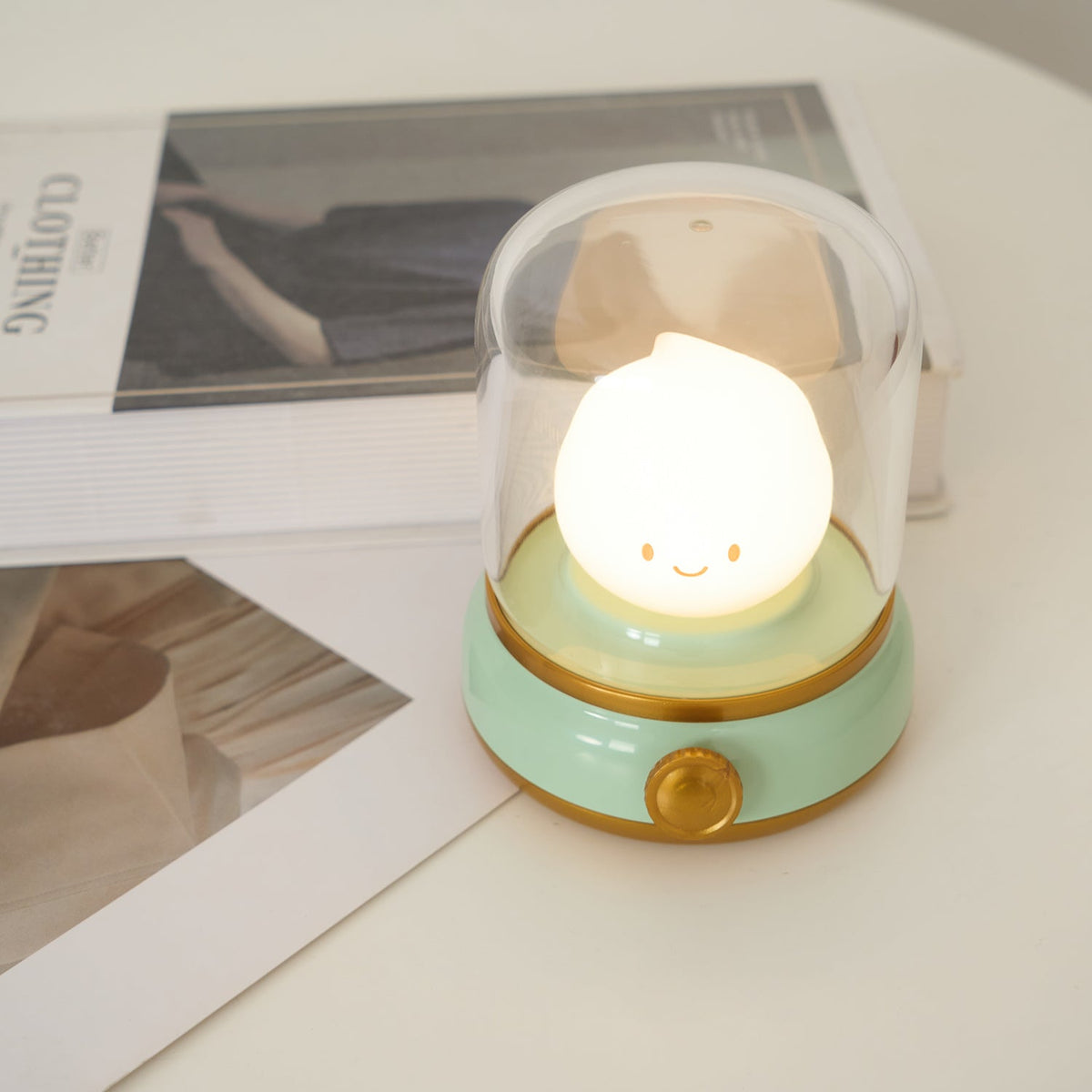 Green lantern-style LED bedside lamp with glowing flame-shaped light 28