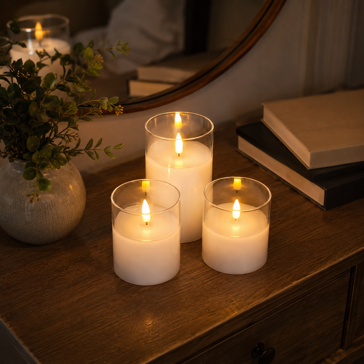 Clear LED candles with realistic flame effects