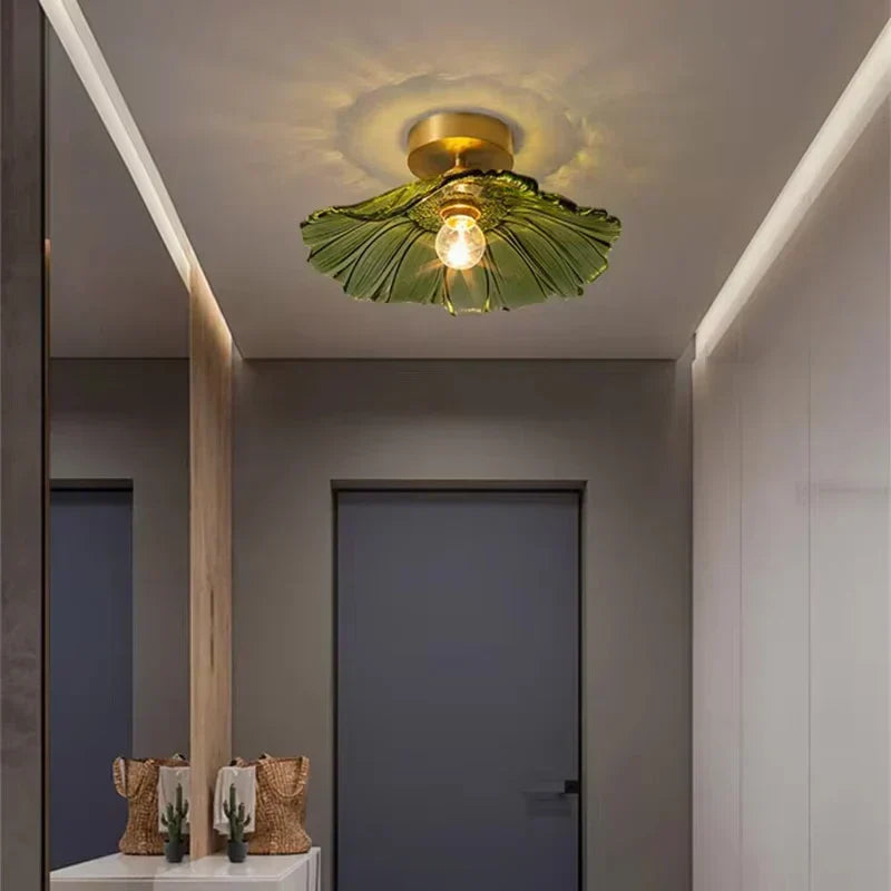 Green floral glass flush mount ceiling light