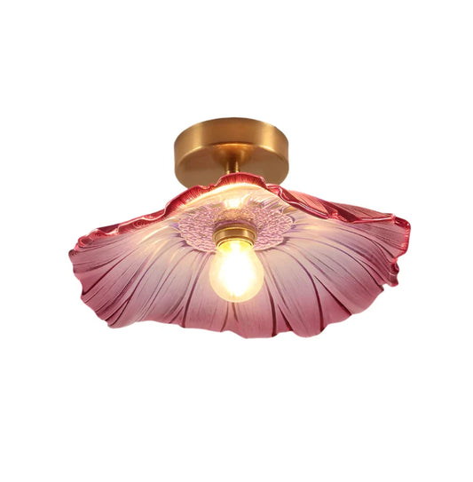 Pink floral glass flush mount ceiling light