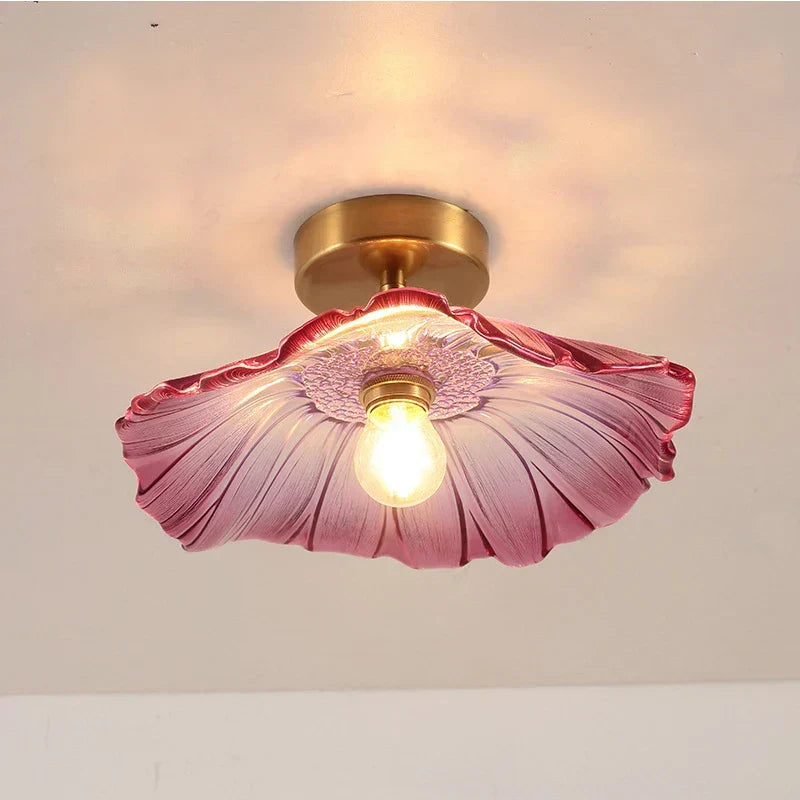 Pink floral glass flush mount ceiling light alternate view