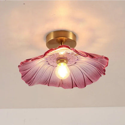Pink floral glass flush mount ceiling light alternate view