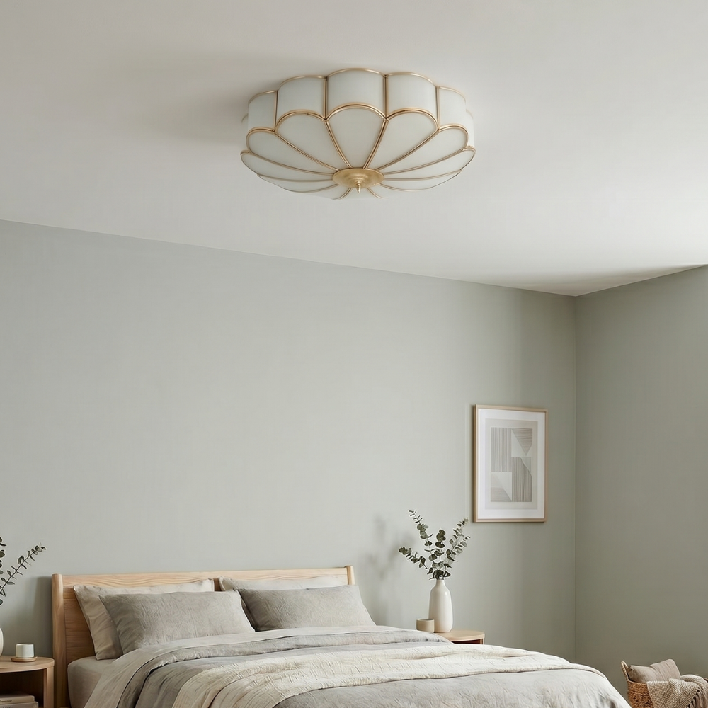 Flower-shaped glass flush mount ceiling light switched off