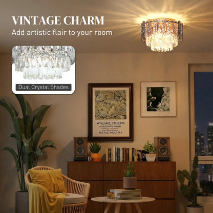 Vintage-style dual-layer crystal chandelier