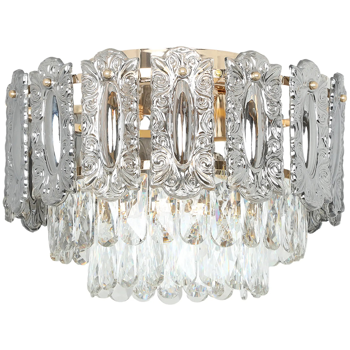 Side view of the crystal flush mount chandelier