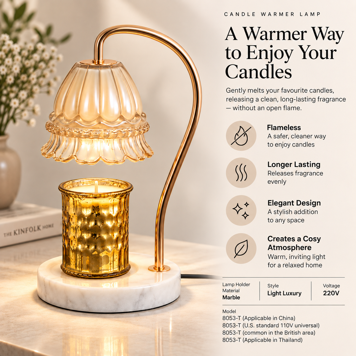 Fluted amber glass candle warmer lamp