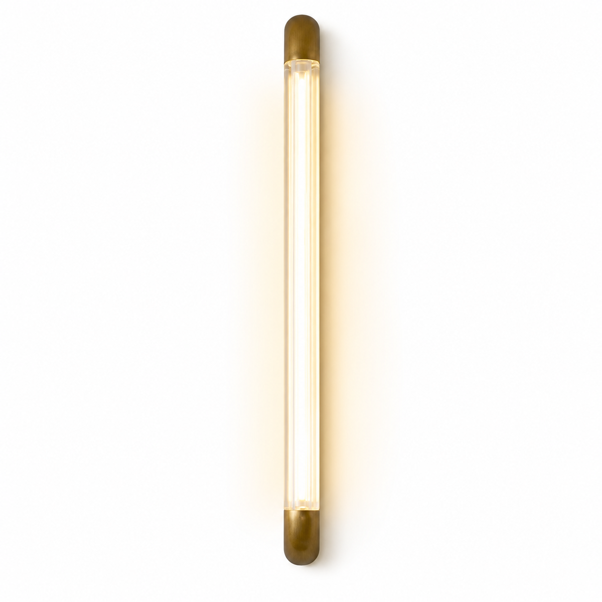 Fluted glass tube LED wall light with rounded ends