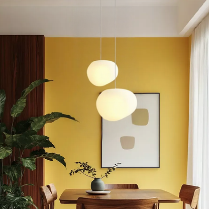 Globe pendant lights in a living room